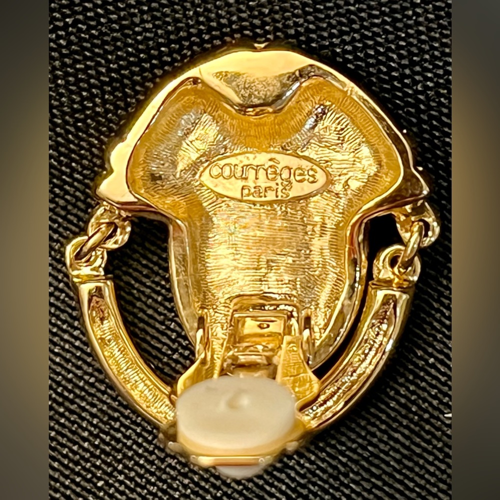 VTG André Courrèges Paris 80s Gold Black Pearl Door Knocker Clip On Earrings - Picture 3 of 17